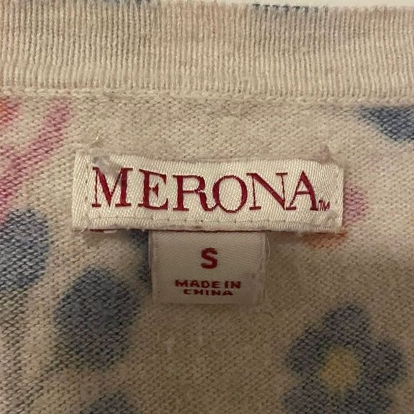 Merona Womens Long Sleeve Floral Print Button Up Cardigan Sweater Size S Pink - Picture 3 of 3